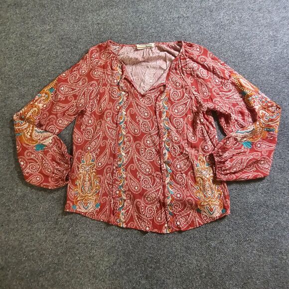 Savanna Jane Tops - Savanna Jane Top Shirt Womens Large Red Orange Embroidered Boho Peasant Casual